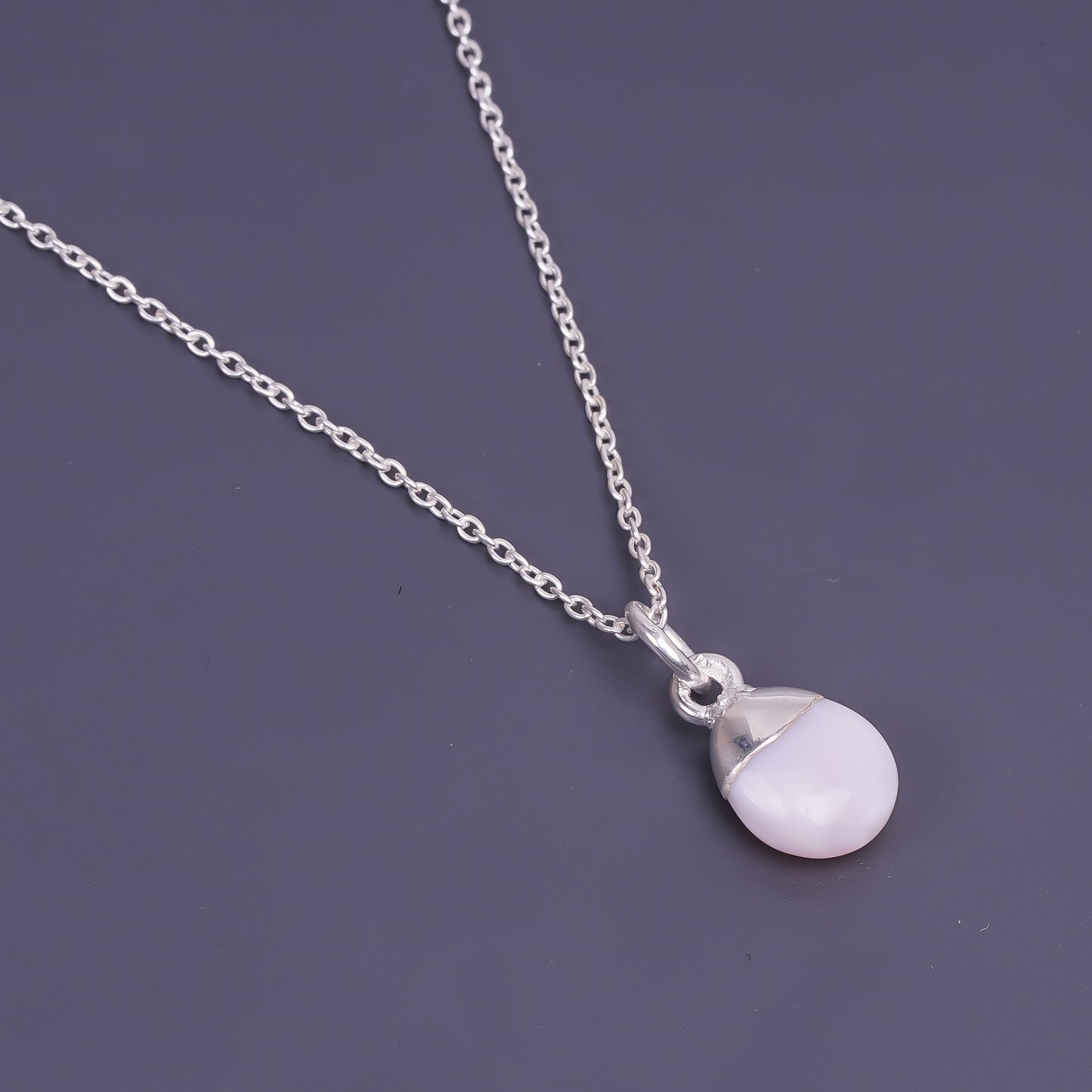 water droplet mens sterling silver chain Pink Opal pendant necklace