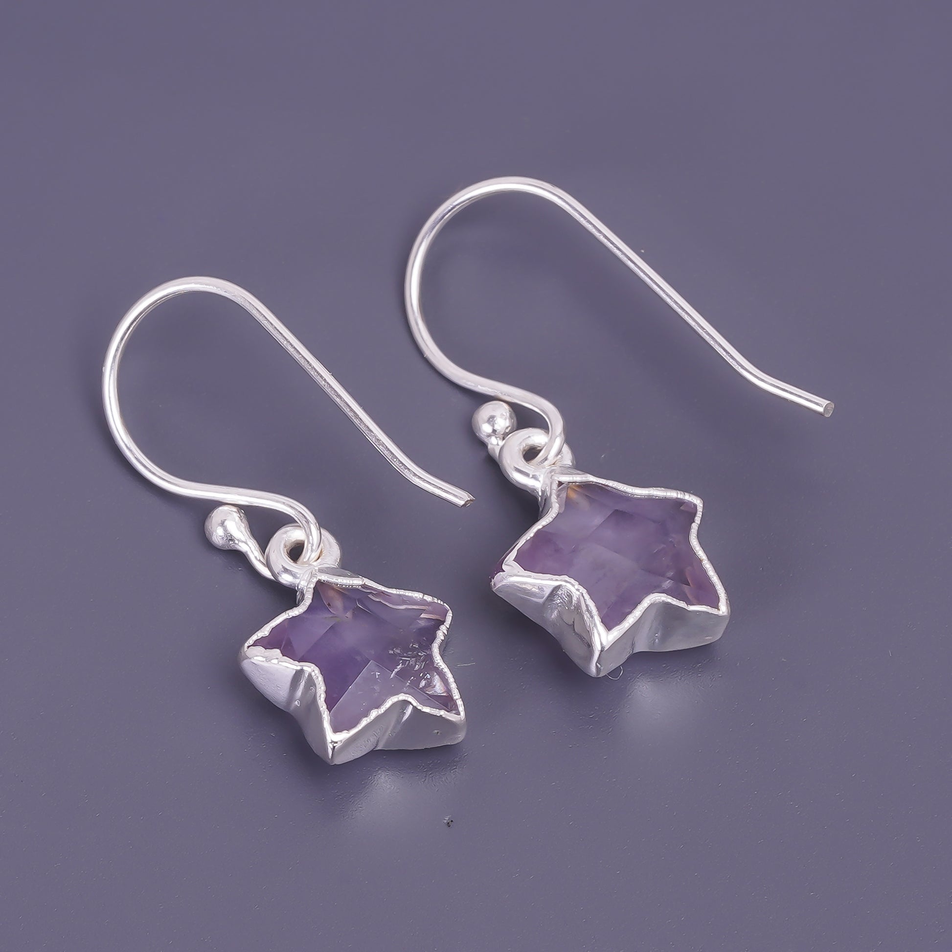 unisex star shaped amethyst earings