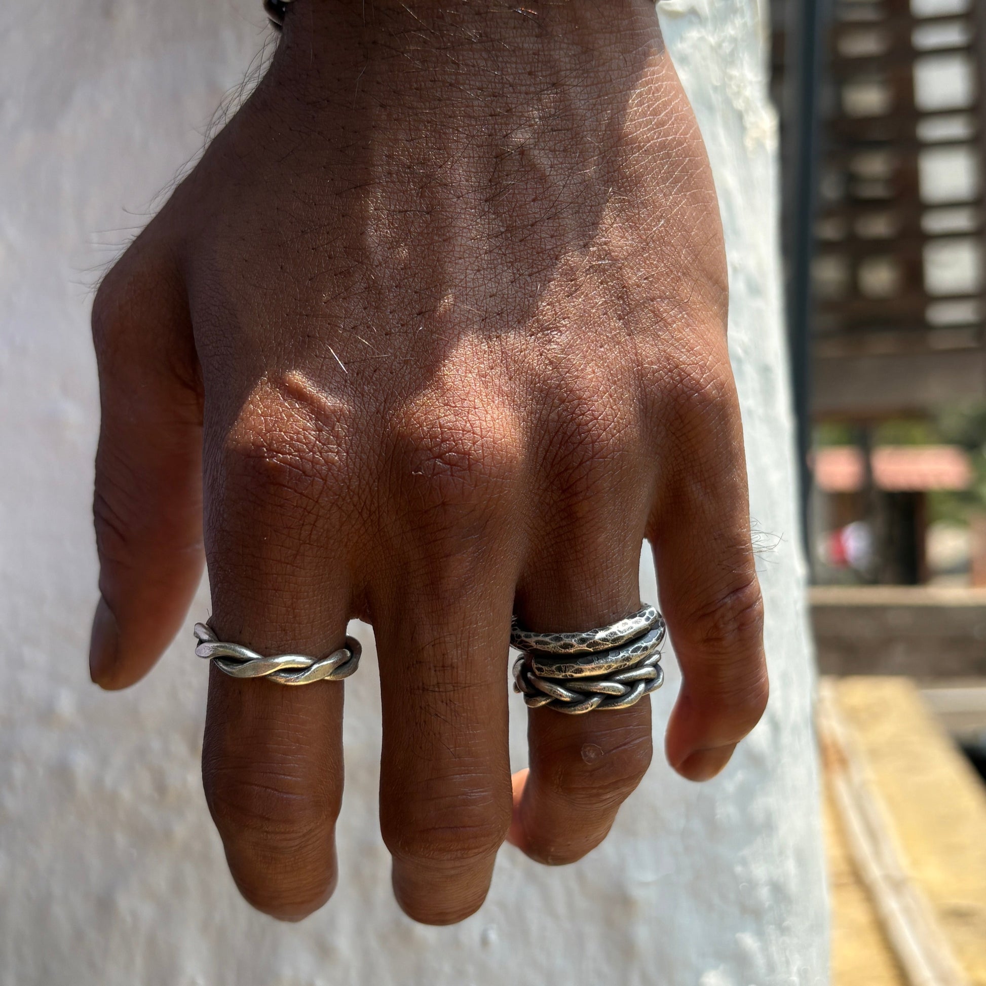 mens silver stack rings 