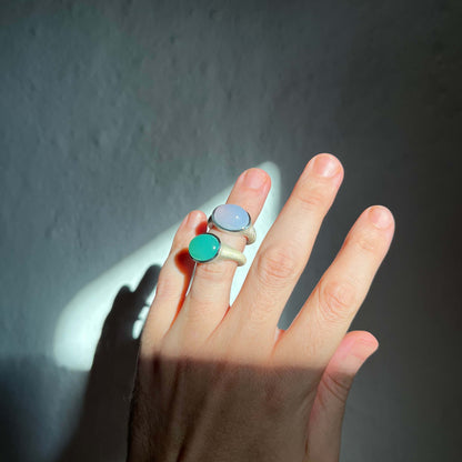 Wide Band Natural Chrysoprase Cabochon Ring (Satin)