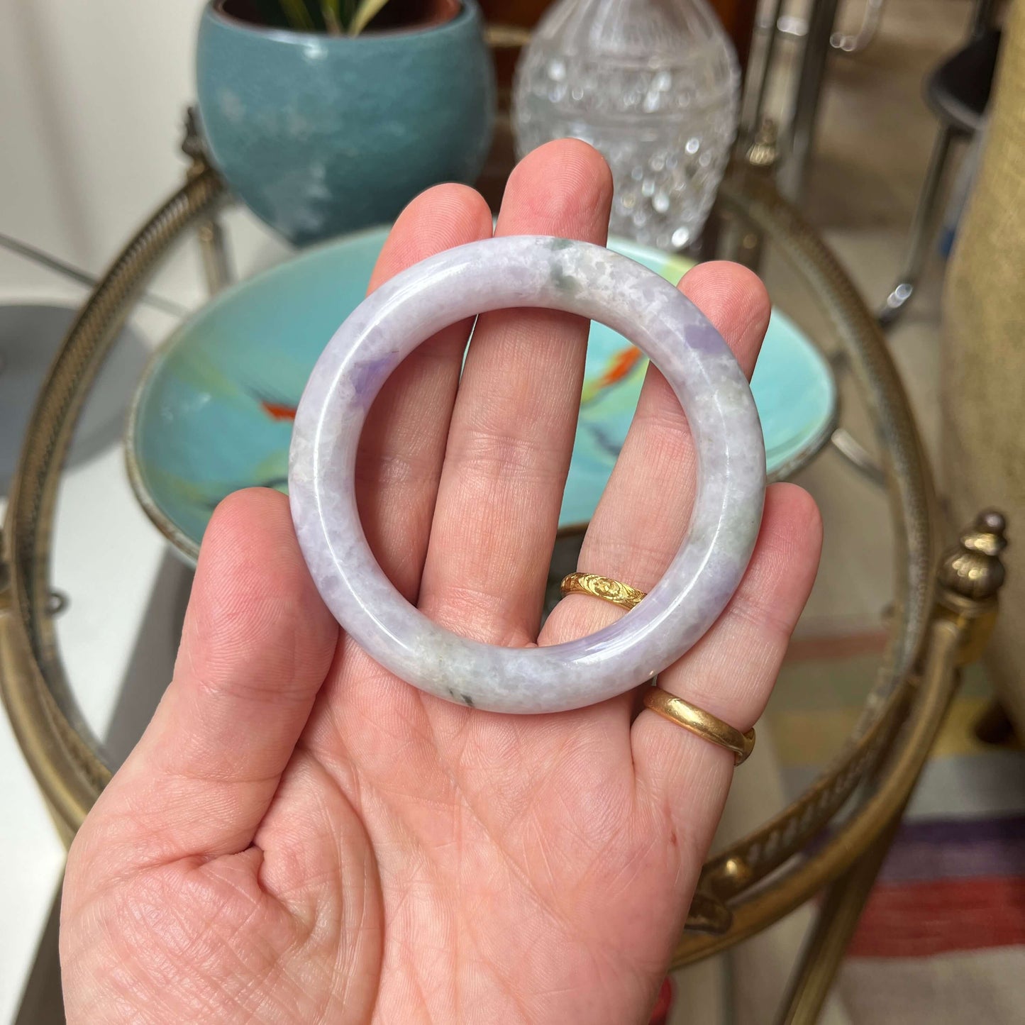 Carved Lavender Jade Bangle (certified).
