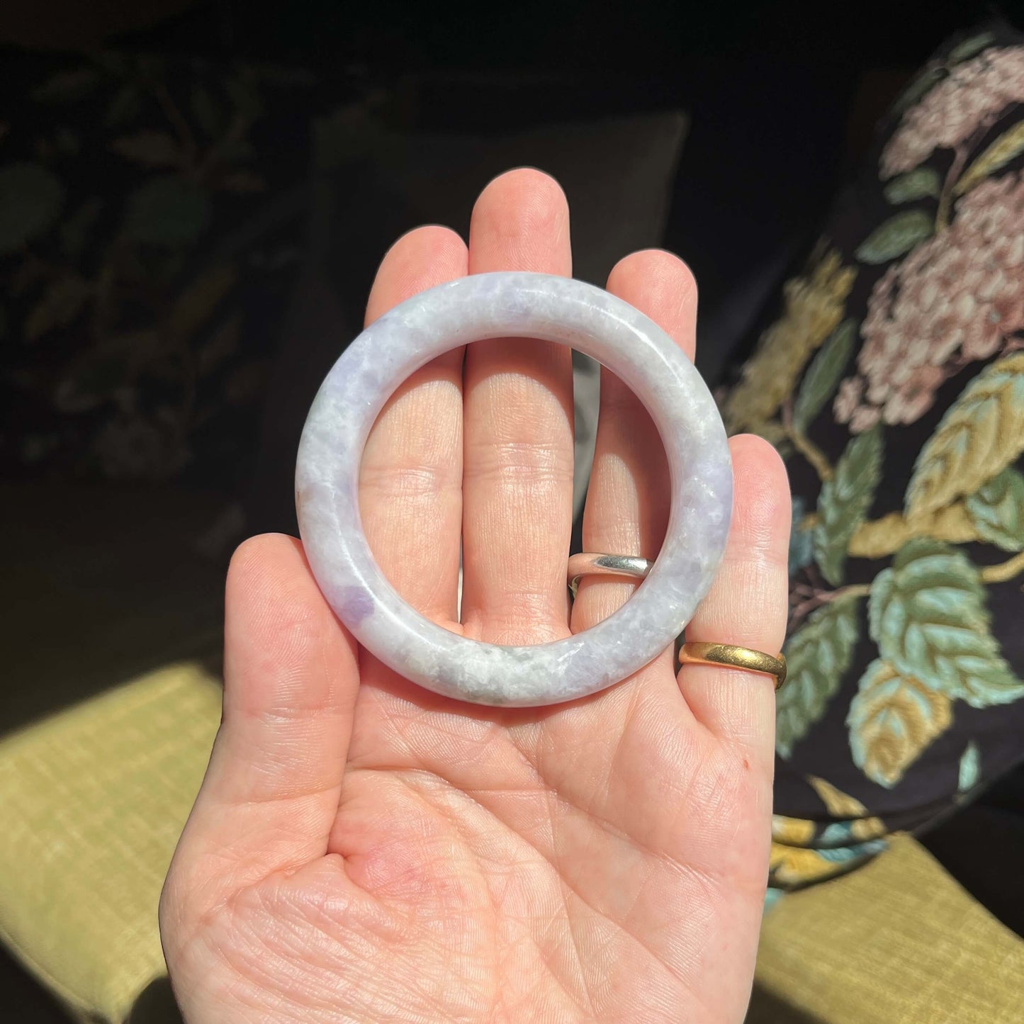 Carved Lavender Jade Bangle (certified).