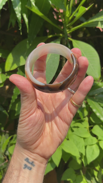 Carved Natural Banded Agate Bangle.