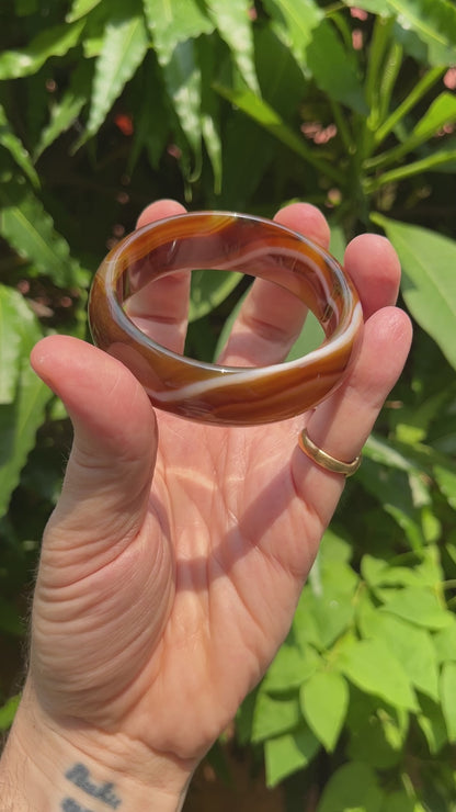 Carved Natural Banded Agate Bangle.