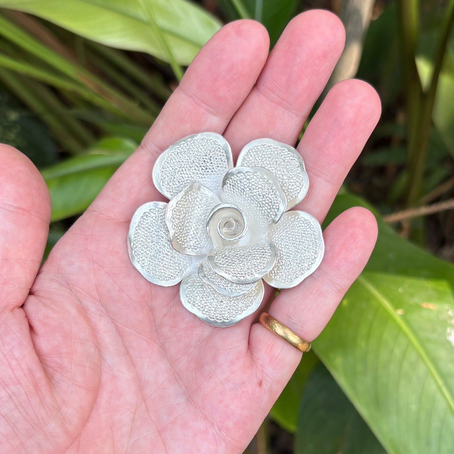 Handmade Sterling Silver Rose Pendant (textured petals)