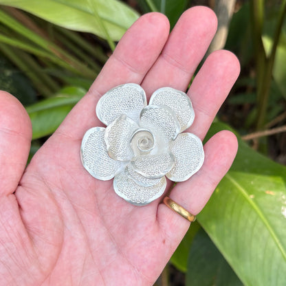 Handmade Sterling Silver Rose Pendant (textured petals)