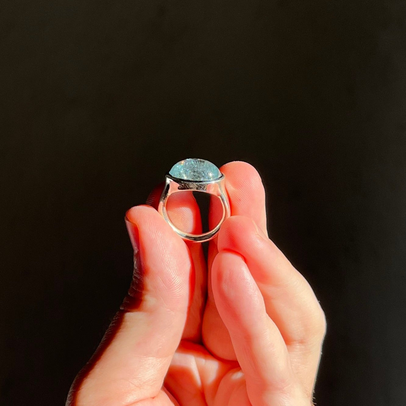 natural aquamarine silver ring